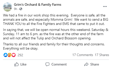 Grim's Orchard and Family Farm Facebook post